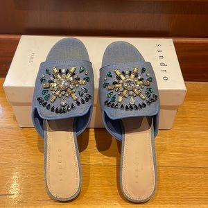 Sandro denim Crystal flat slide